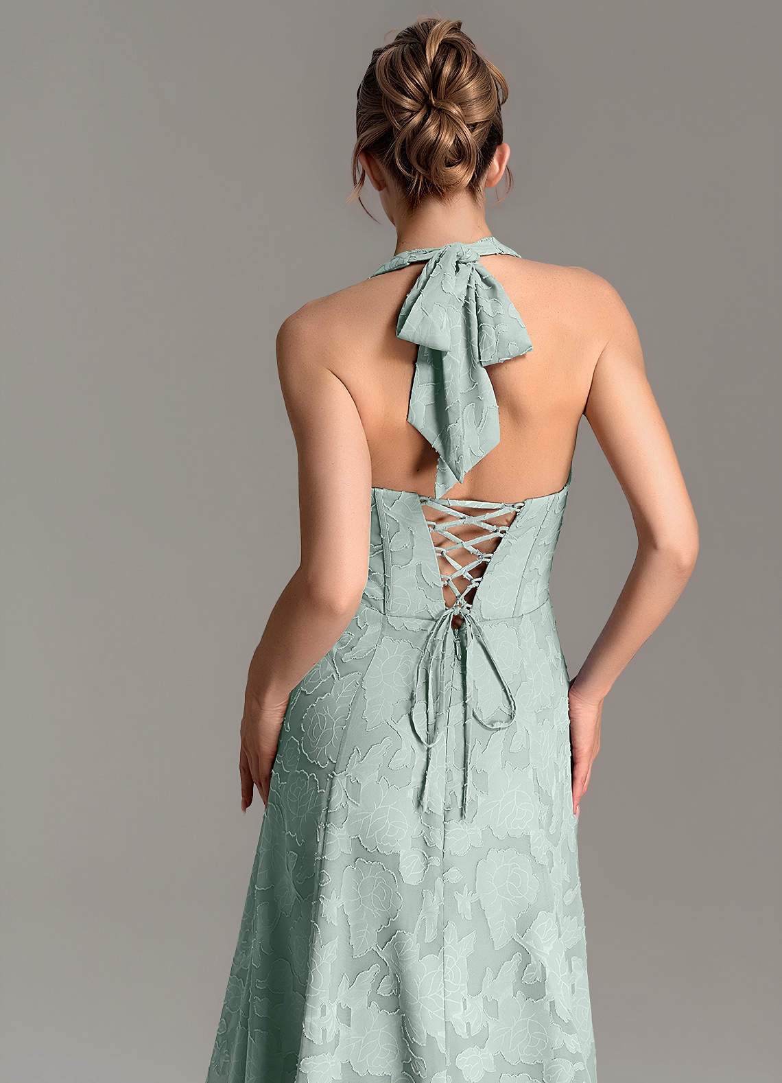 Nia A-Line V-Neck Floral Burnout Bridesmaid Dress in Agave