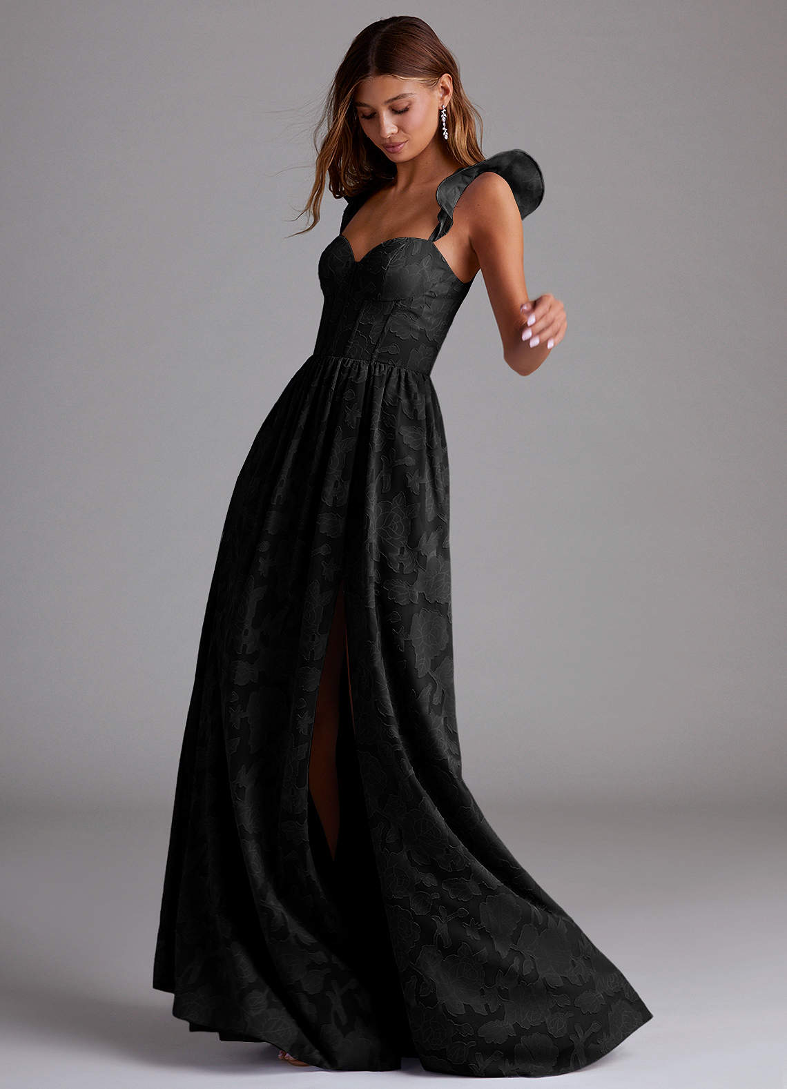 Denisse A-Line Sweetheart Floral Burnout Bridesmaid Dress in black