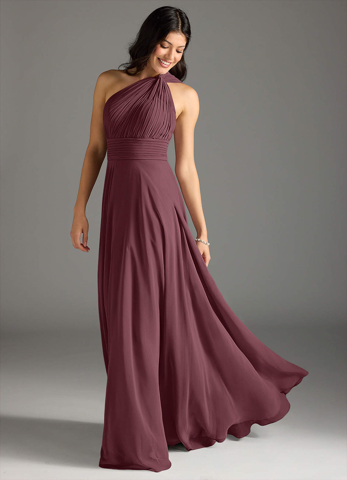 Charlize A-Line One-Shoulder Chiffon Bridesmaid Dress in Sangria