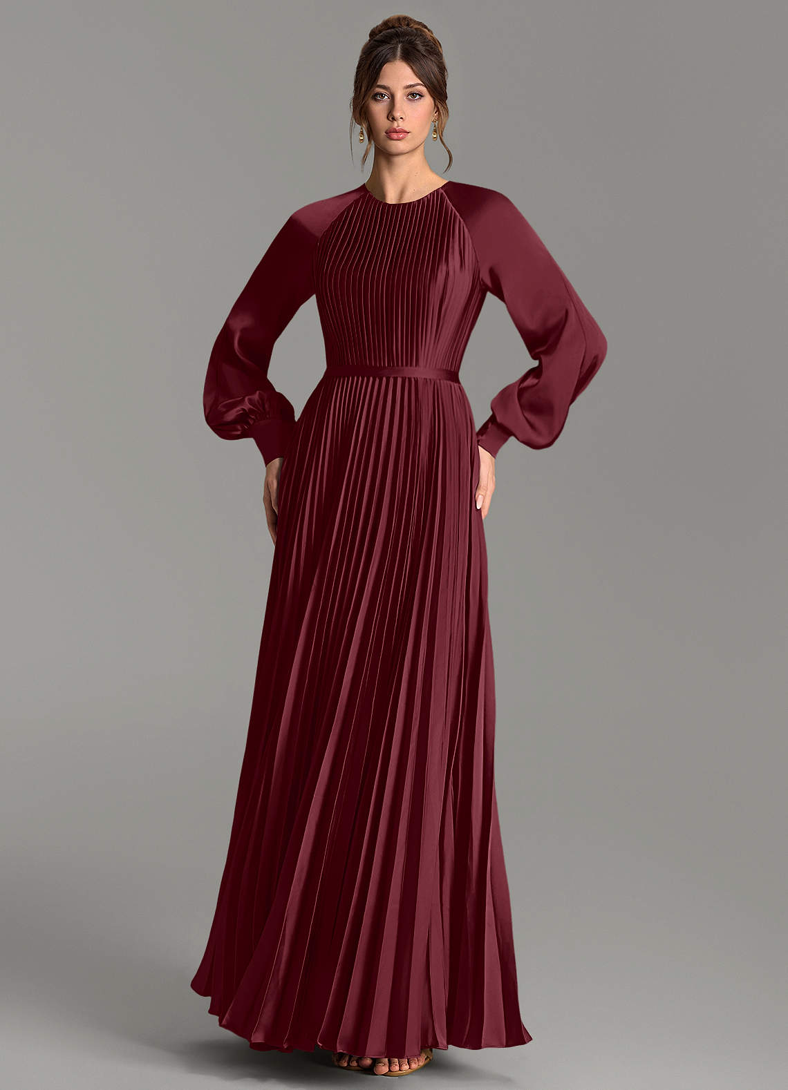 Grayson A-Line Scoop-Neck Stretch Satin Bridesmaid Dress in Cabernet