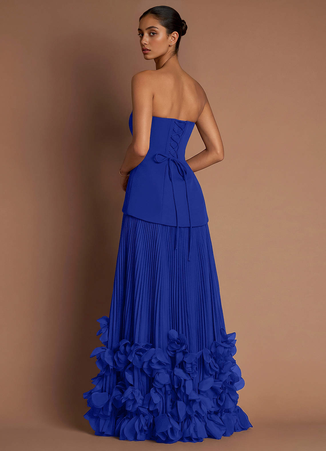 Marnie A-Line Corset Crepe Chiffon Evening Dress in Royal Blue