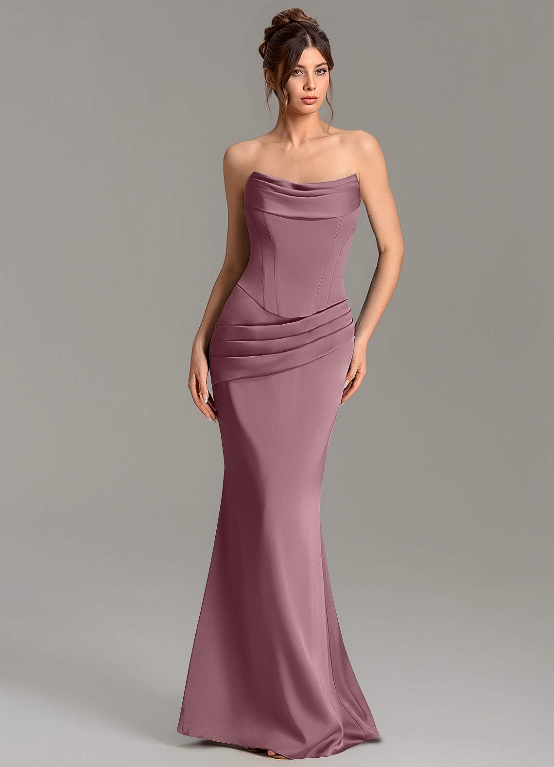 Adrienne Mermaid Cowl-Neck Stretch Satin Bridesmaid Dress in Amethyst