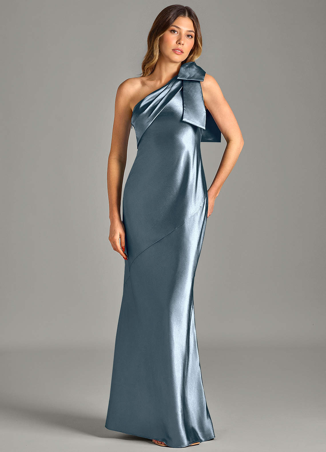 Yuanna Mermaid One-Shoulder Metallic Satin Bridesmaid Dress in Twilight