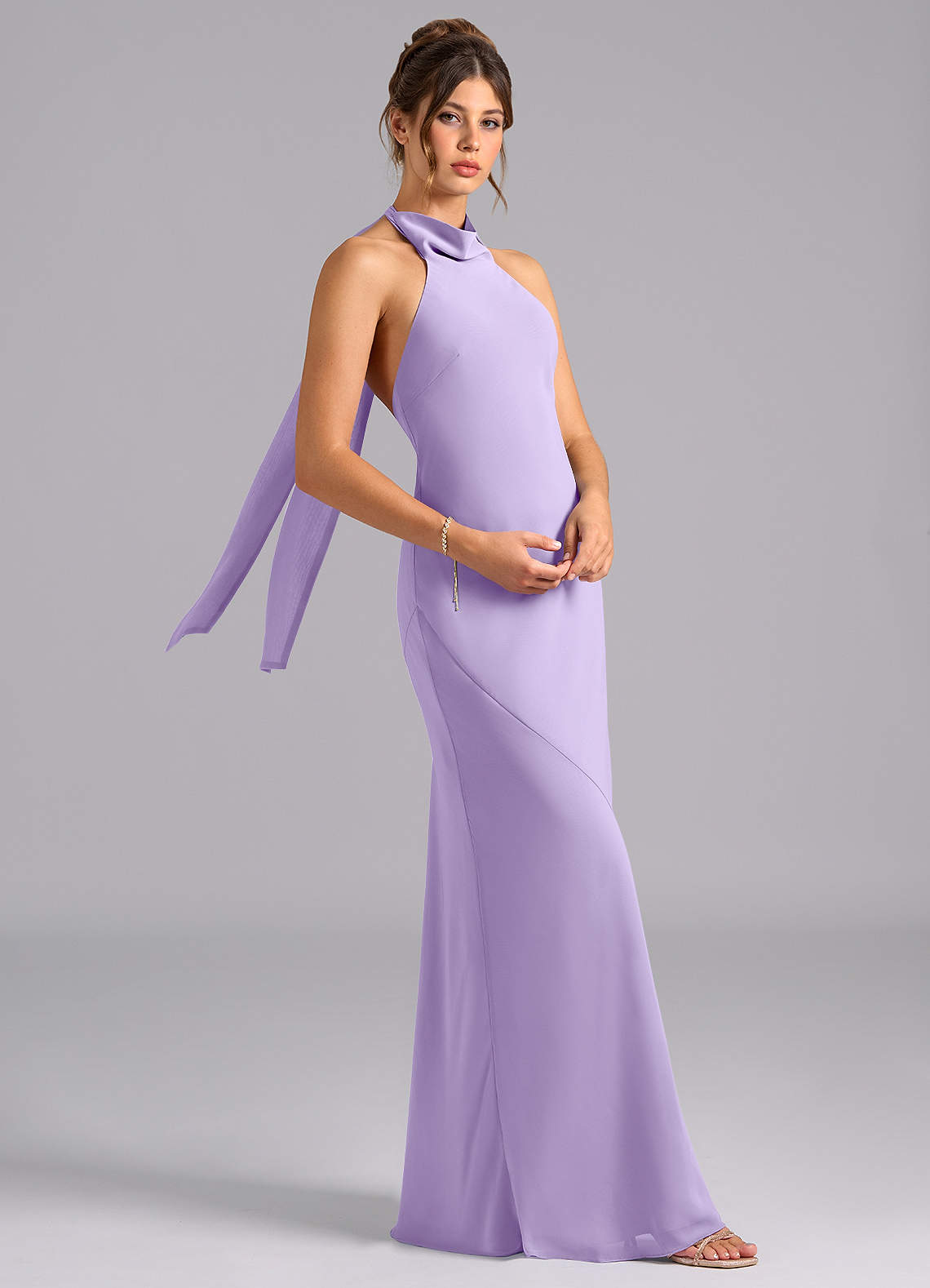 Velli Mermaid Halter Chiffon Bridesmaid Dress in Lilac