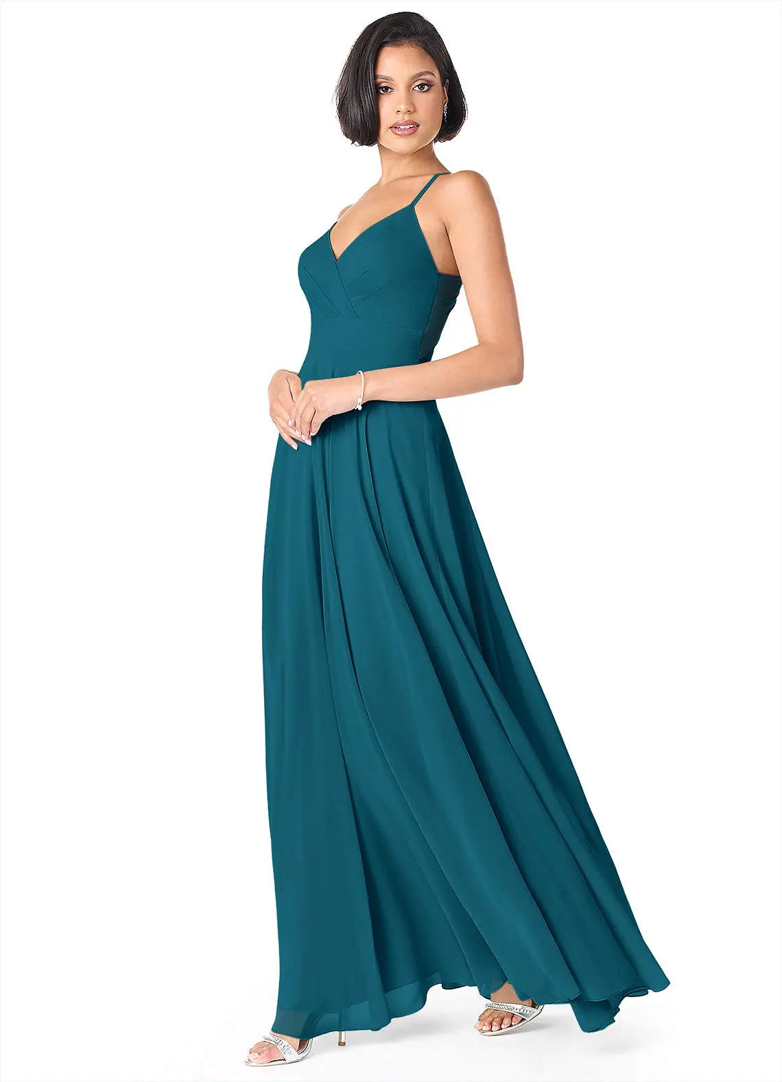 Avelina A-Line V-Neck Chiffon Bridesmaid Dress in Ink Blue