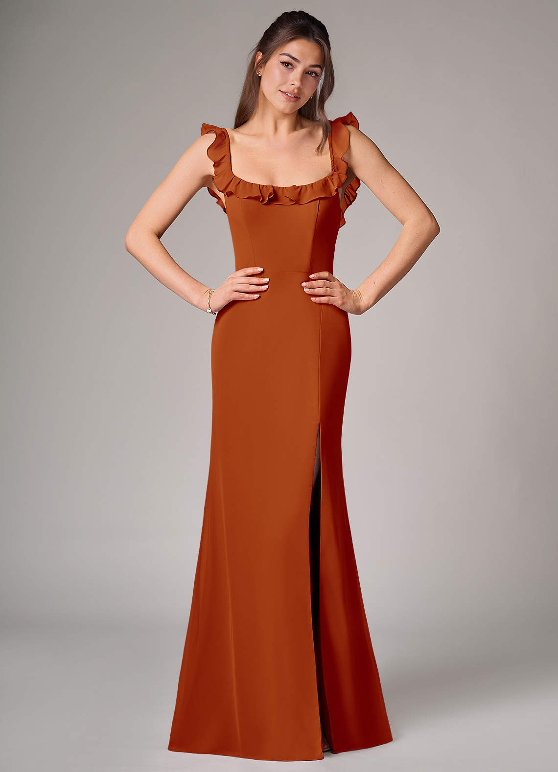 Callie Mermaid Scoop-Neck Chiffon Bridesmaid Dress in Paprika