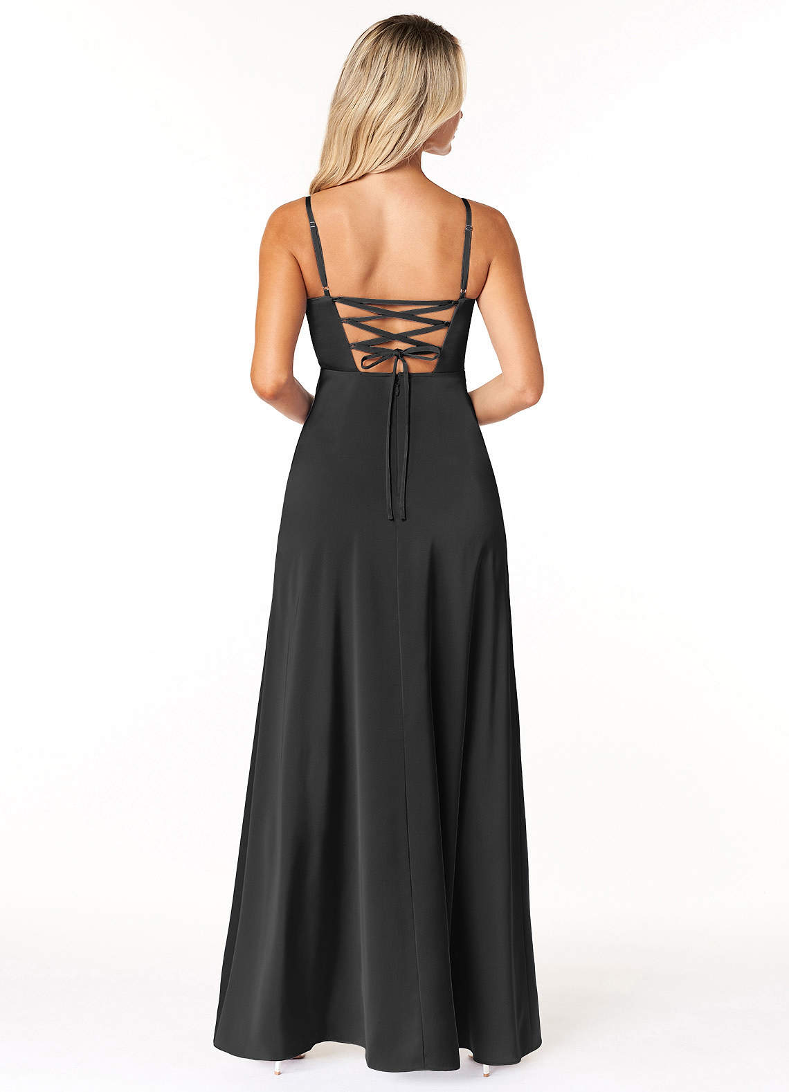 Marchella A-Line V-Neck Stretch Satin Bridesmaid Dress in black