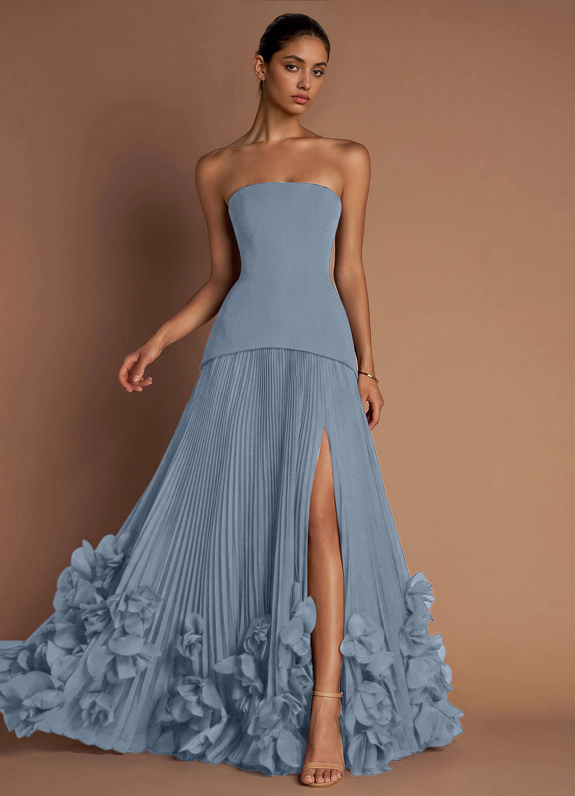 Marnie A-Line Corset Crepe Chiffon Evening Dress in Powder Blue