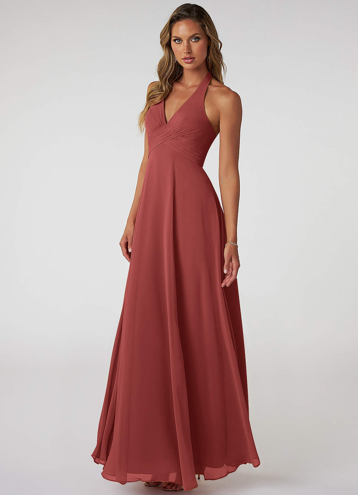 Tessie A-Line V-Neck Chiffon Bridesmaid Dress in Terracotta