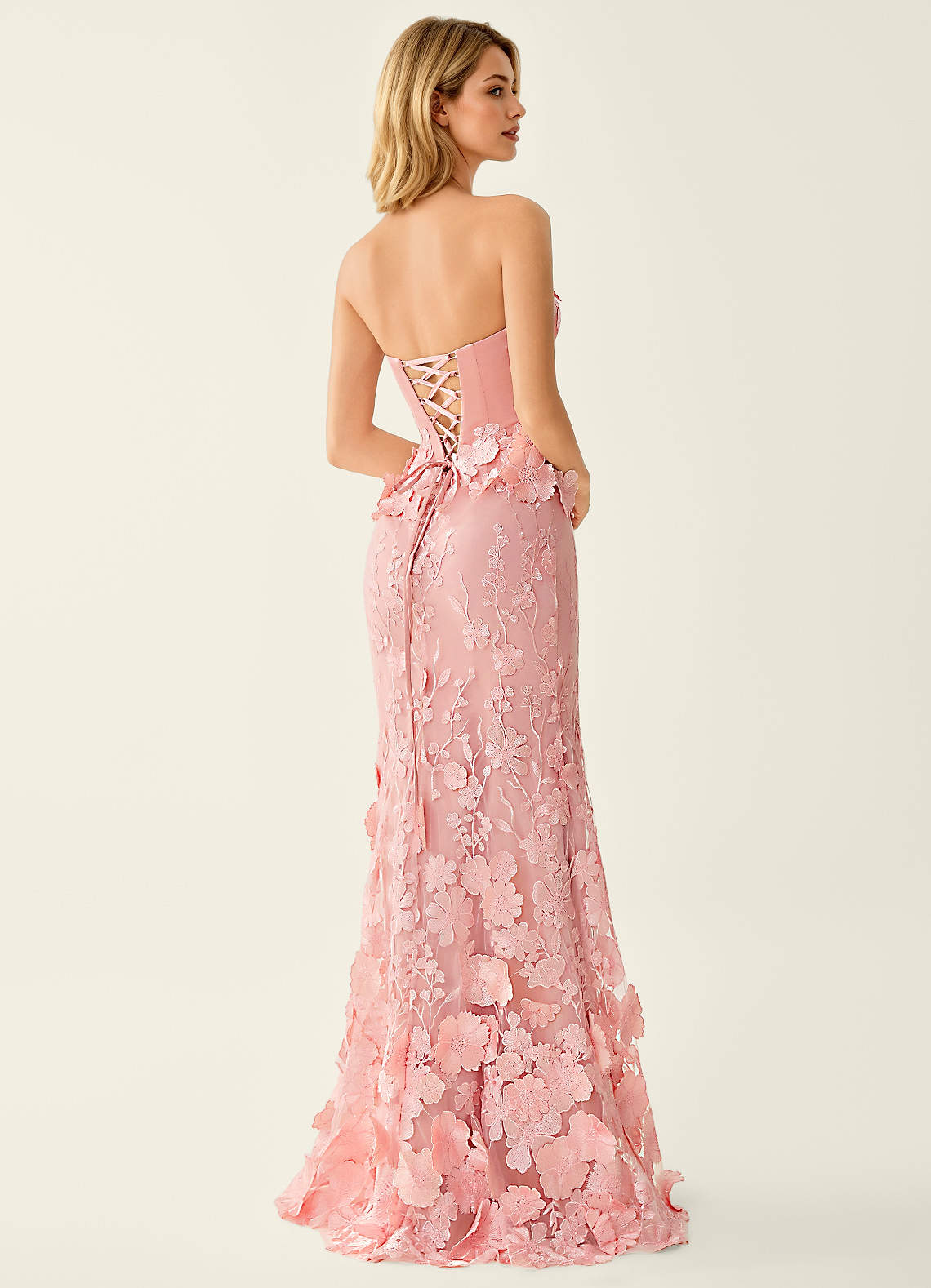 Wrensincia Mermaid Strapless Crystal Linen Satin Evening Dress in Pink