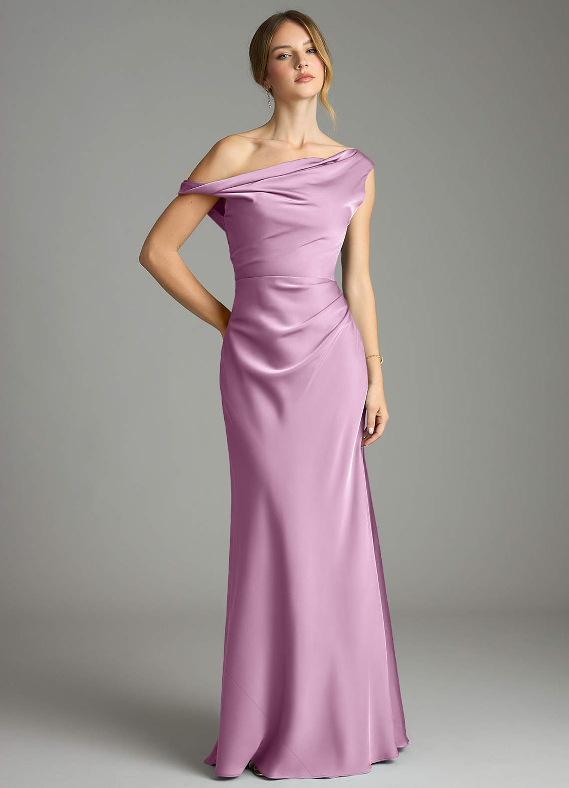Emerson Mermaid One-Shoulder Stretch Satin Bridesmaid Dress in Wisteria
