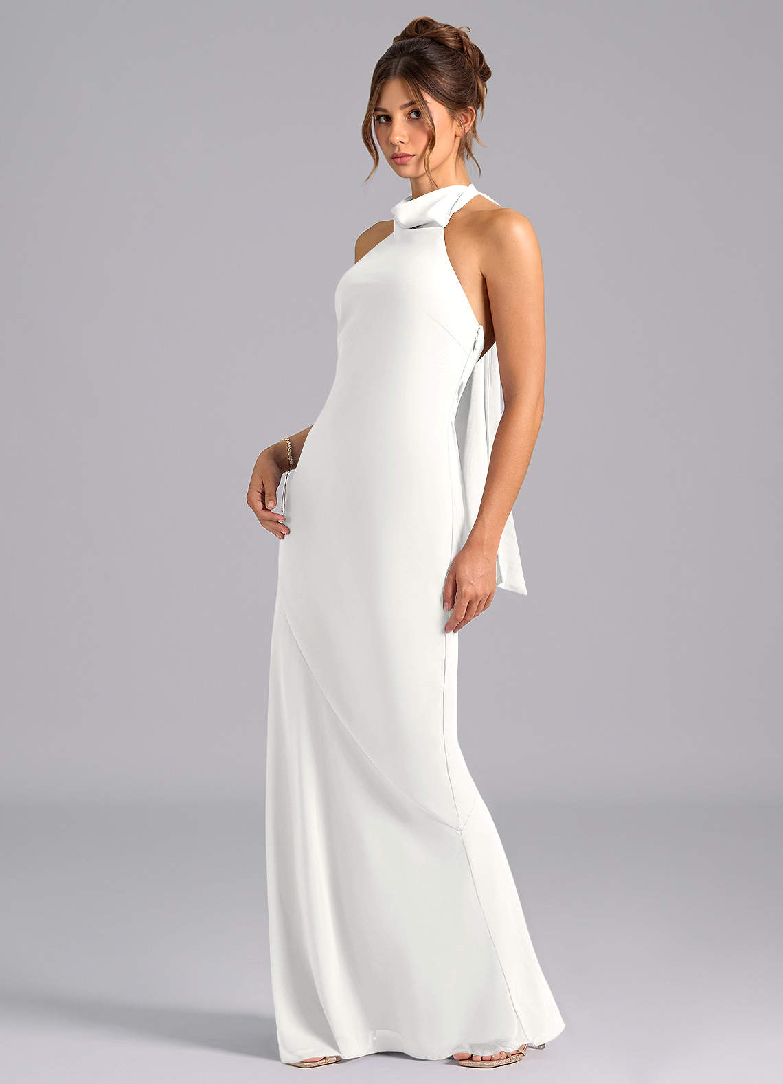 Velli Mermaid Halter Chiffon Bridesmaid Dress in white