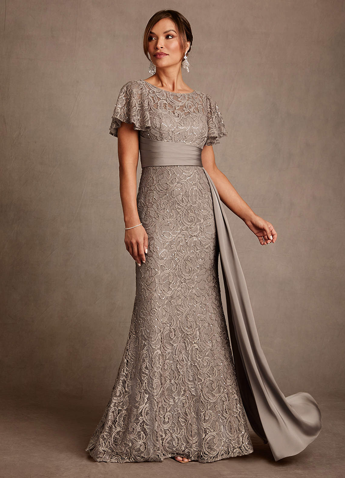 Harrison Mermaid Scoop-Neck Stretch Satin and Lace Mother of the Bride Dress