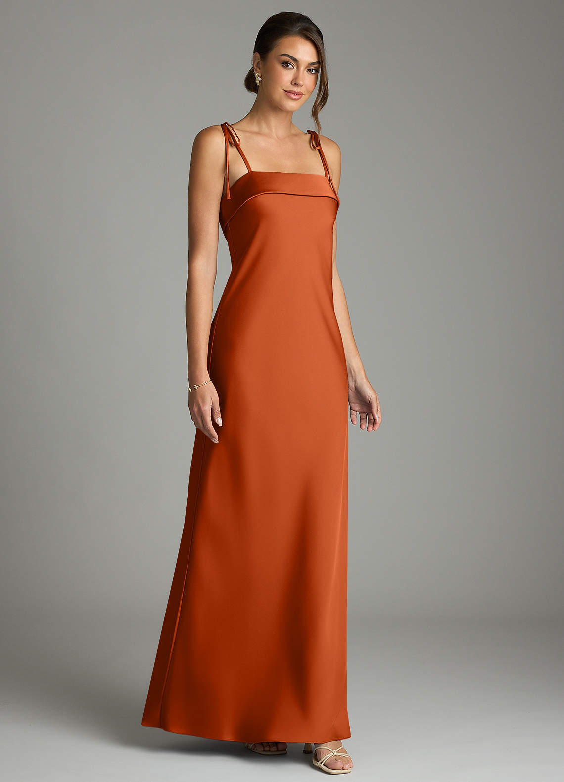 Ellia Sheath Straight-Neck Stretch Satin Bridesmaid Dress in Burnt Orange