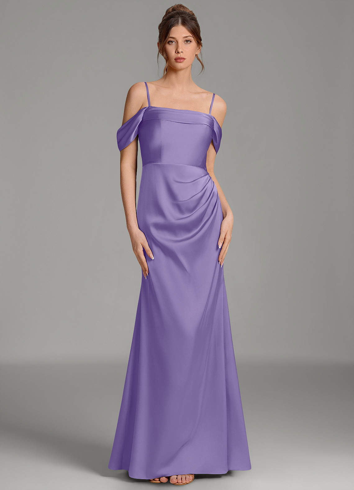 Wyatt Mermaid Off-the-Shoulder Stretch Satin Bridesmaid Dress in Tahiti
