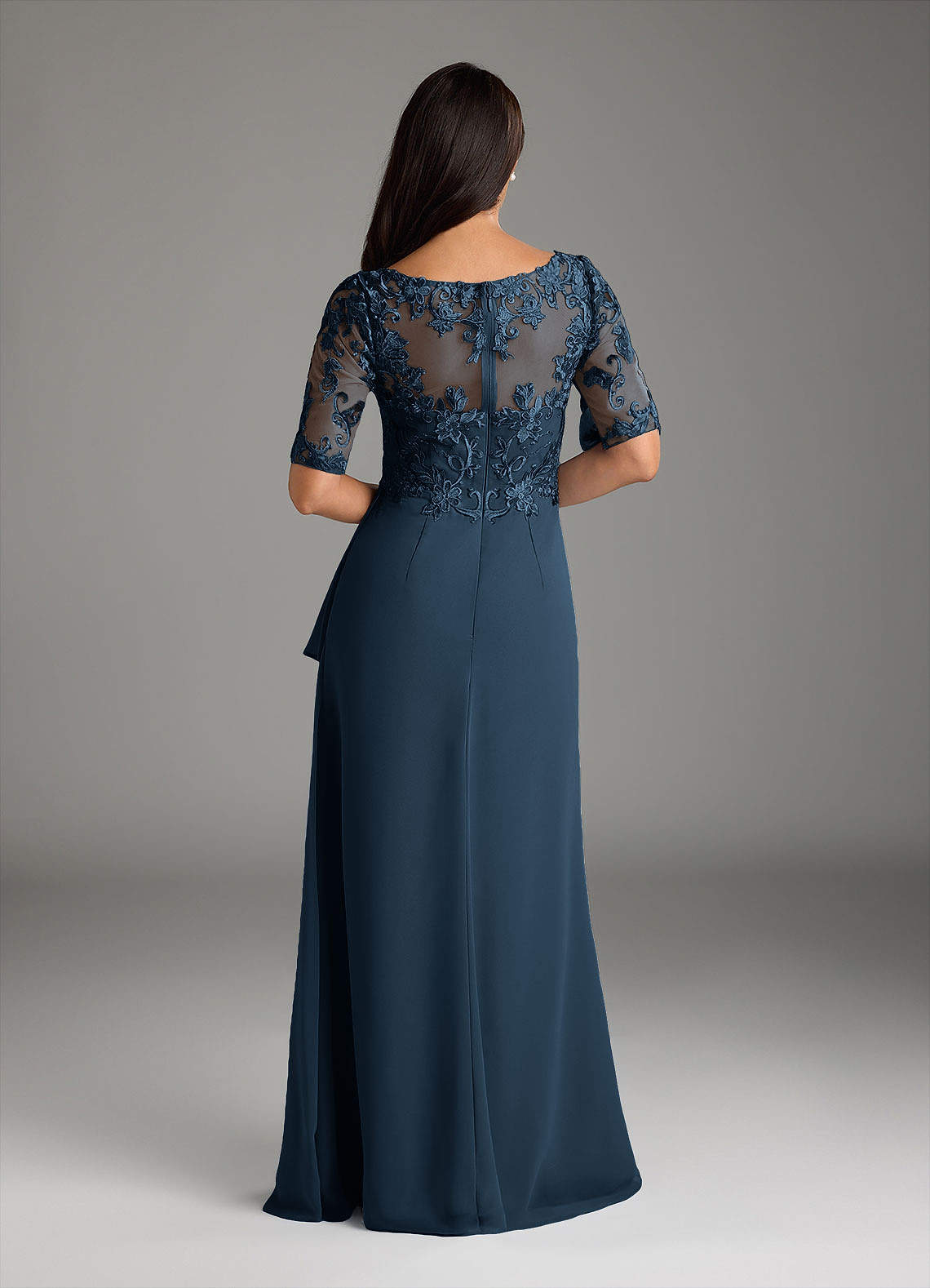Amedeus A-Line V-Neck Chiffon and Lace Mother of the Bride Dress in Dark Navy