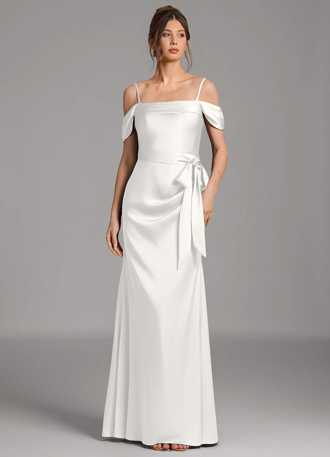 Wyatt Mermaid Off-the-Shoulder Stretch Satin Bridesmaid Dress in white