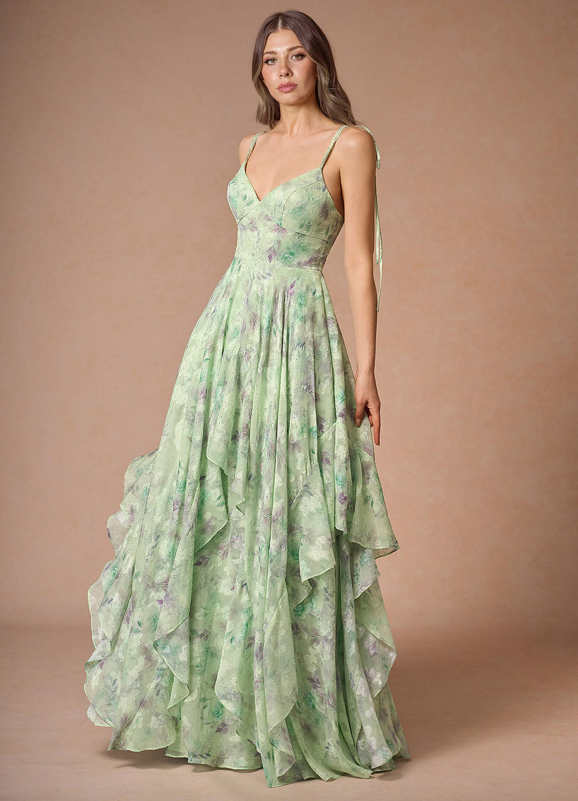 Harmony A-Line V-Neck Floral Fil Coupé Wedding Guest Dress in Sage Floral