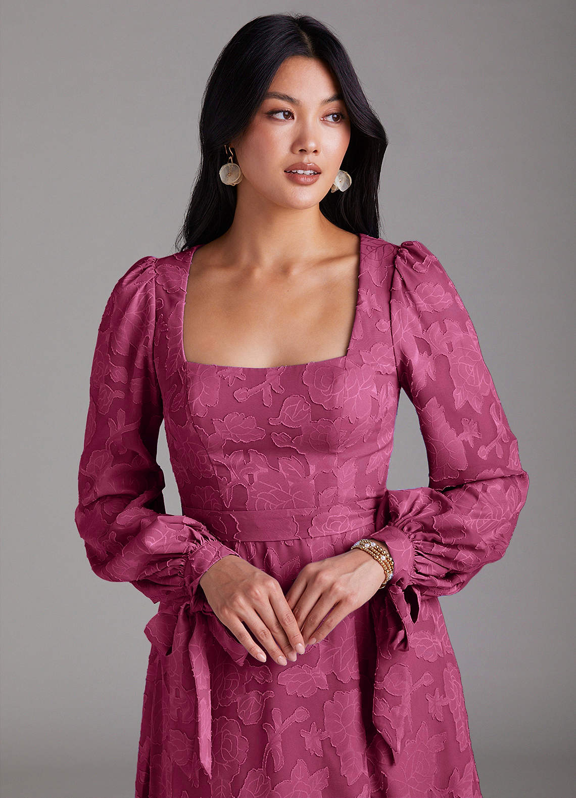 Leonia A-Line Square-Neck Stretch Satin Bridesmaid Dress in Mulberry