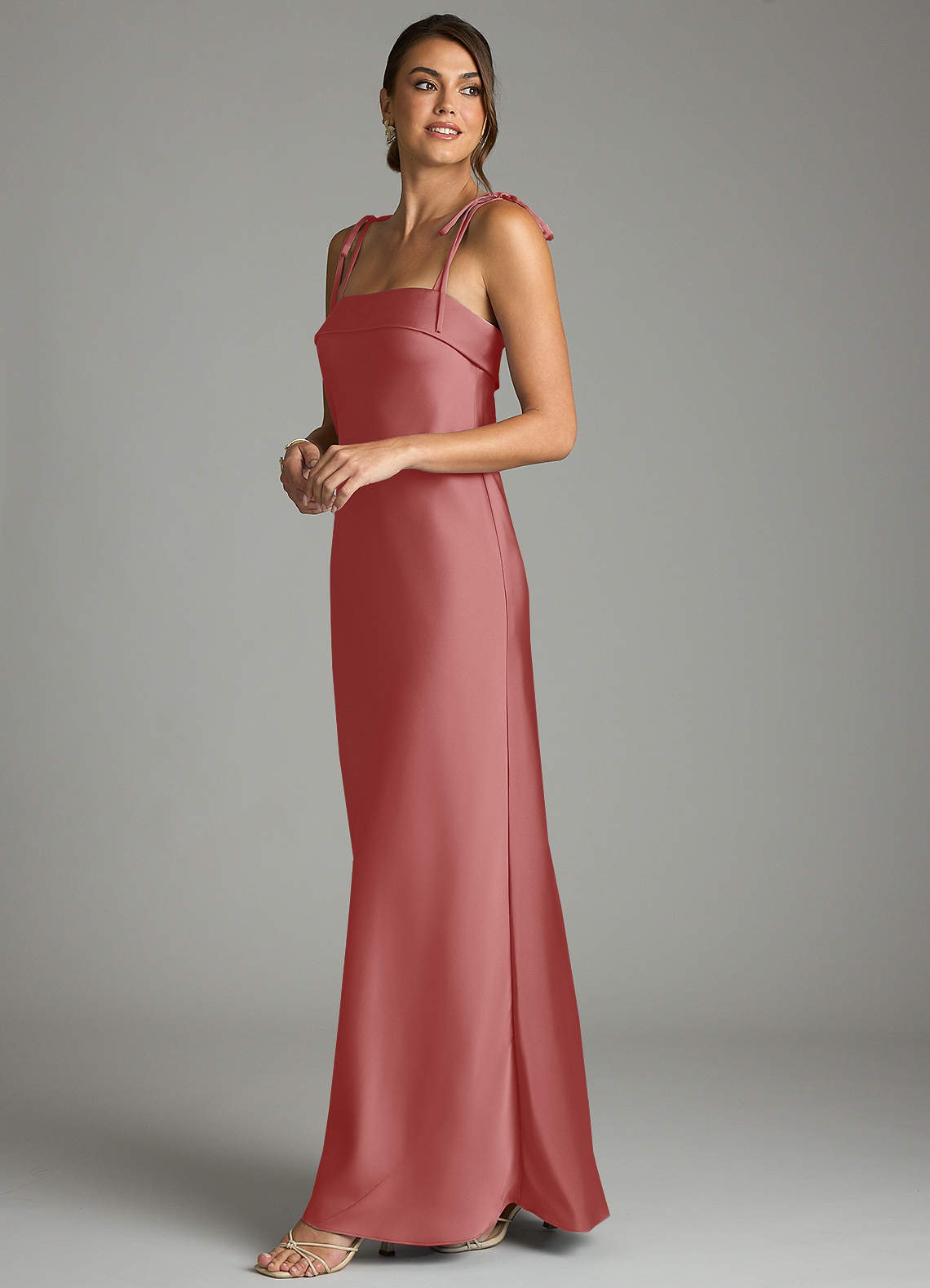 Ellia Sheath Straight-Neck Stretch Satin Bridesmaid Dress in Antique Rose