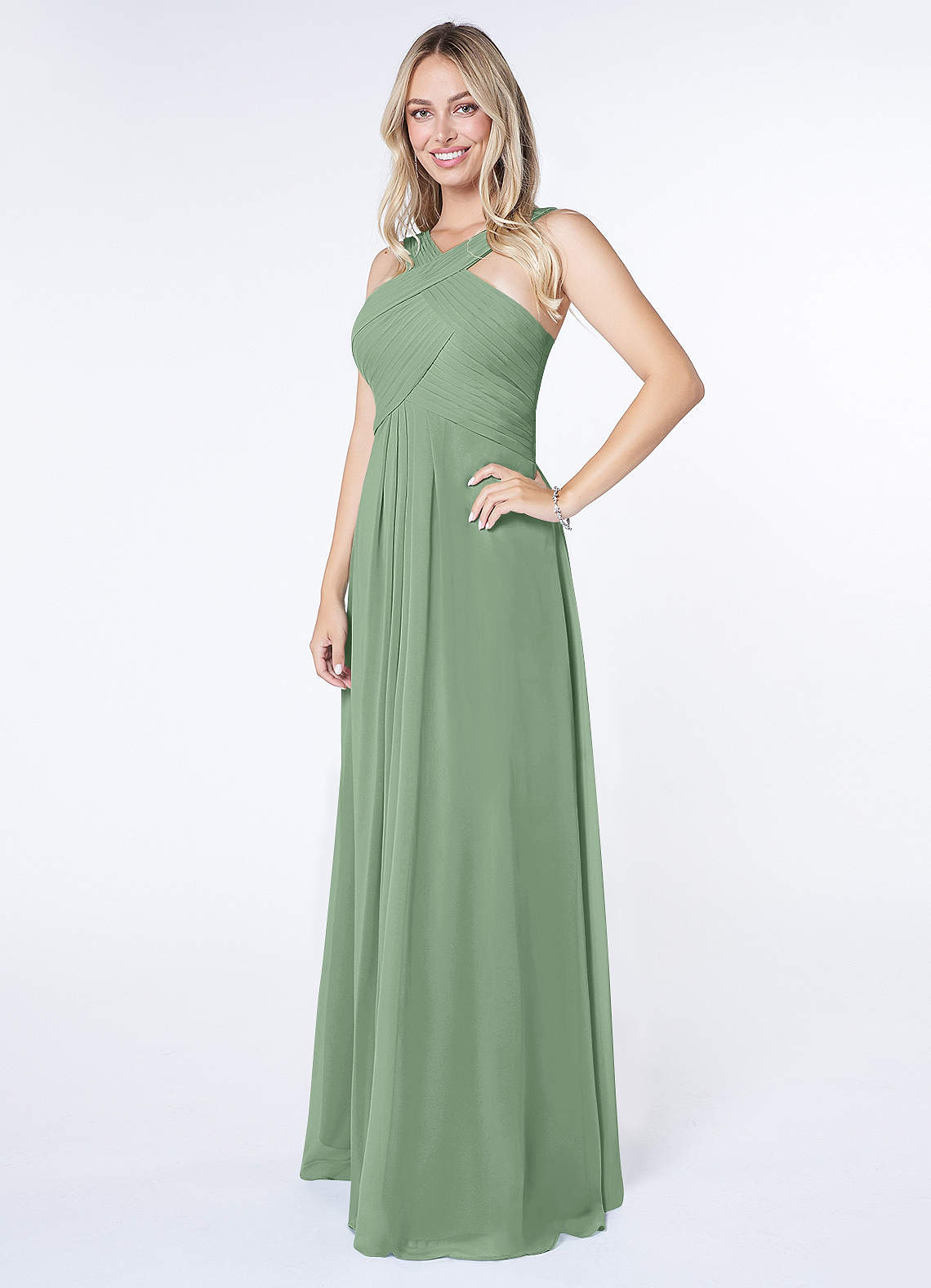 Kaleigh A-Line Halter Chiffon Bridesmaid Dress in Matcha