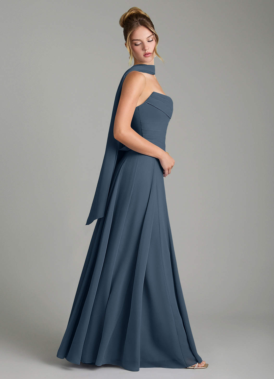 Gabriela A-Line Cowl-Neck Chiffon Bridesmaid Dress in Neptune