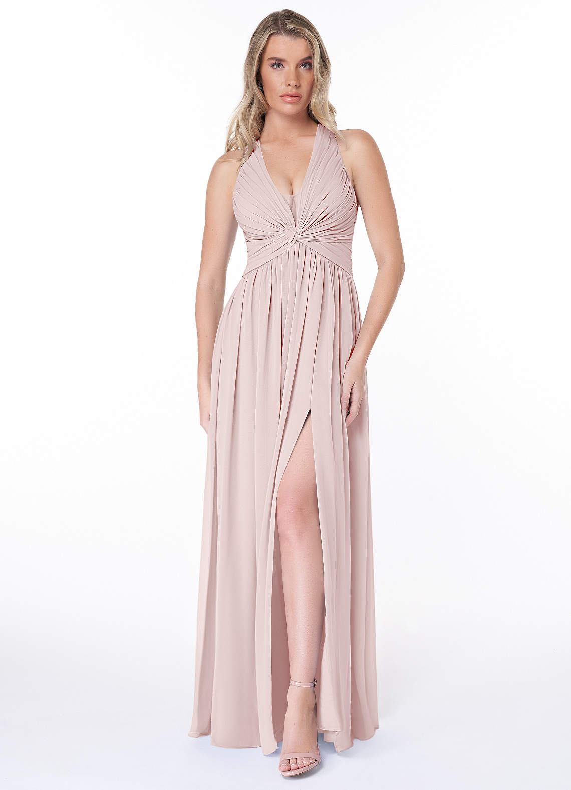 Jaclyn A-Line Halter Chiffon Bridesmaid Dress in Blushing Pink