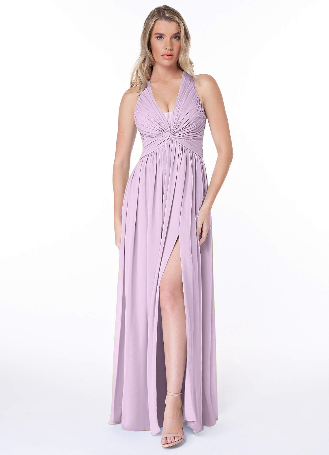 Jaclyn A-Line Halter Chiffon Bridesmaid Dress in Frosted Lilac