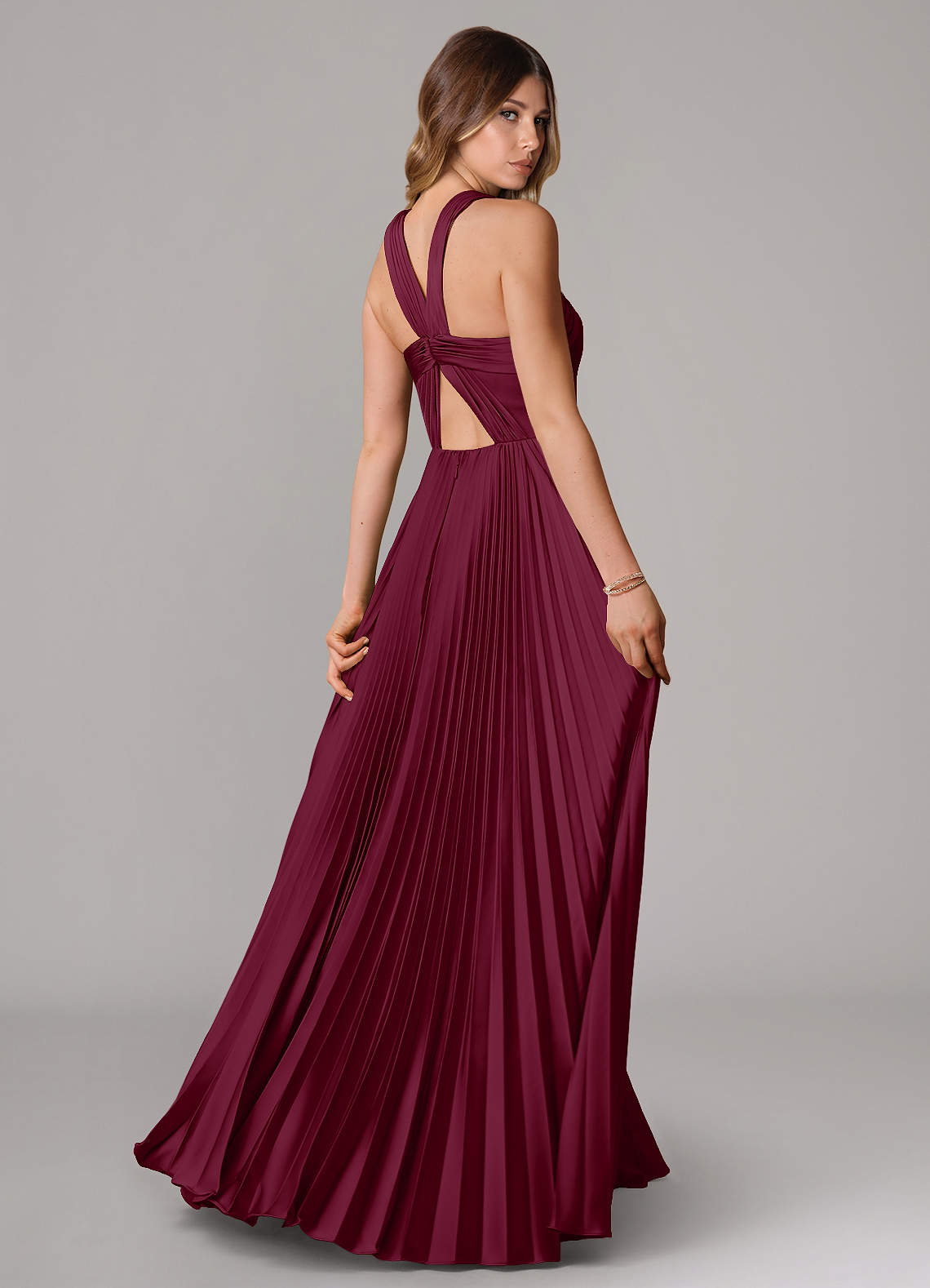 Afra A-Line Halter-Neck Stretch Satin Bridesmaid Dress in Mulberry