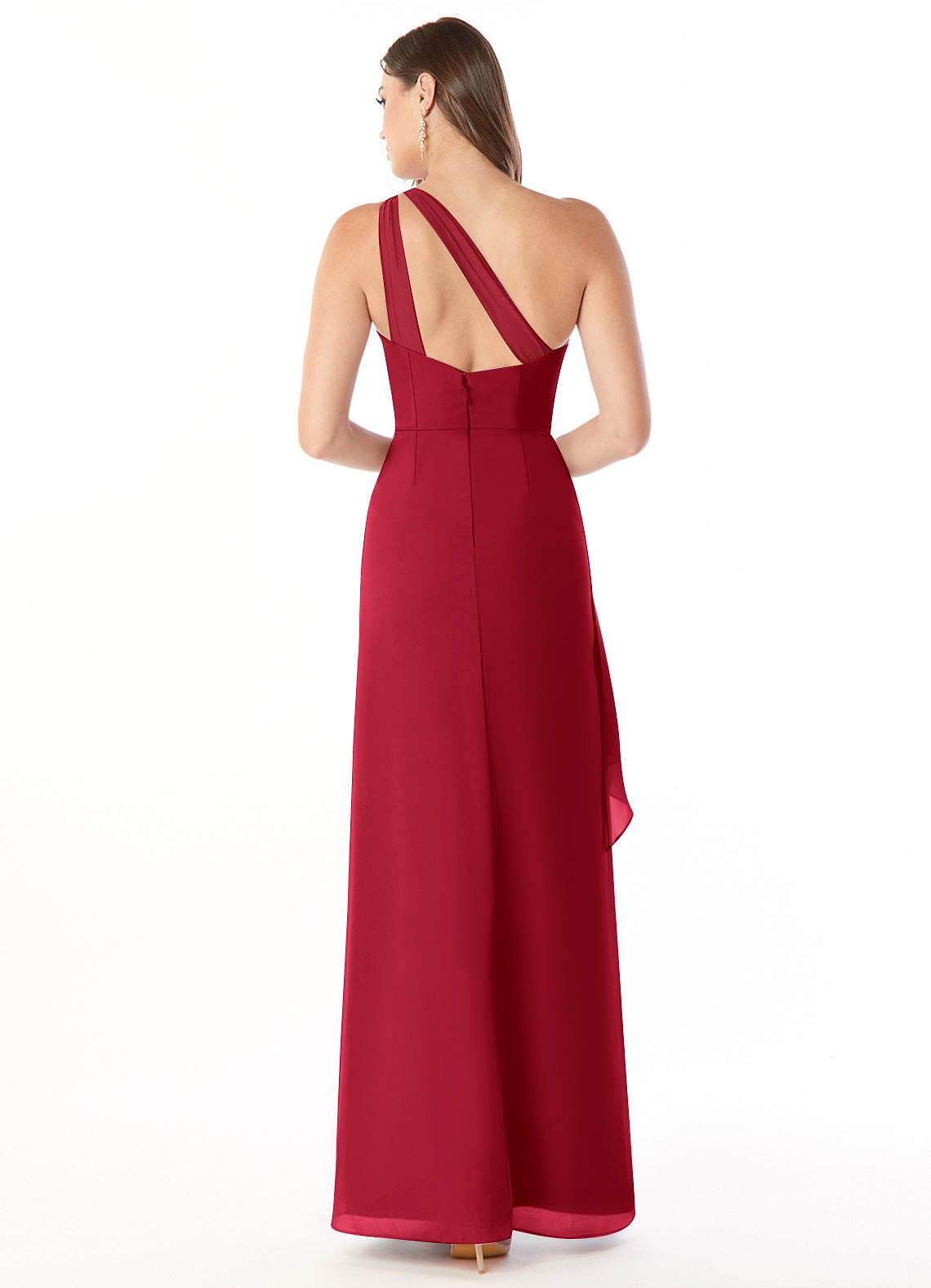 Maive Sheath One-Shoulder Chiffon Bridesmaid Dress in Scarlet