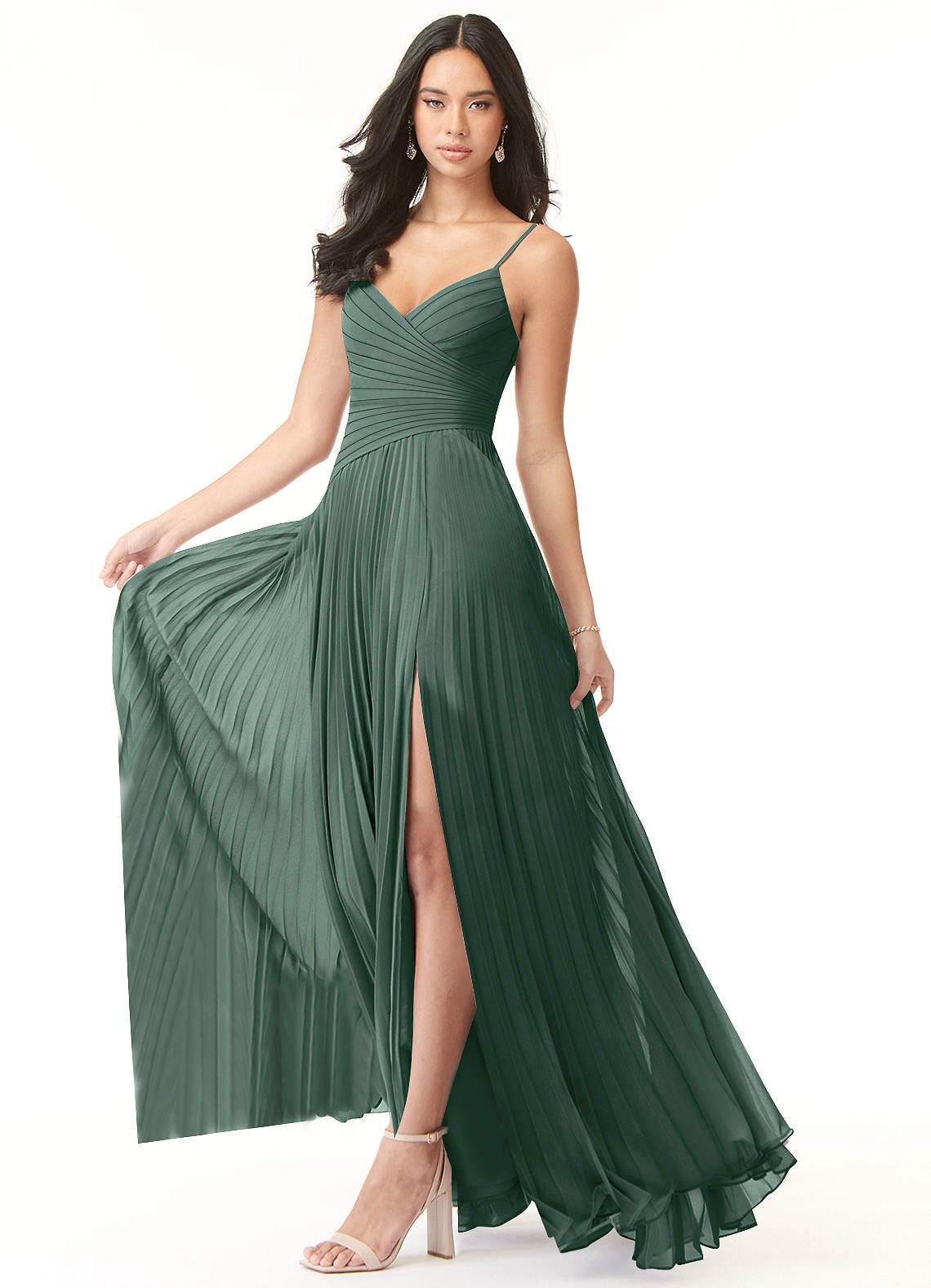 Vini A-Line V-Neck Chiffon Bridesmaid Dress in Sea Moss