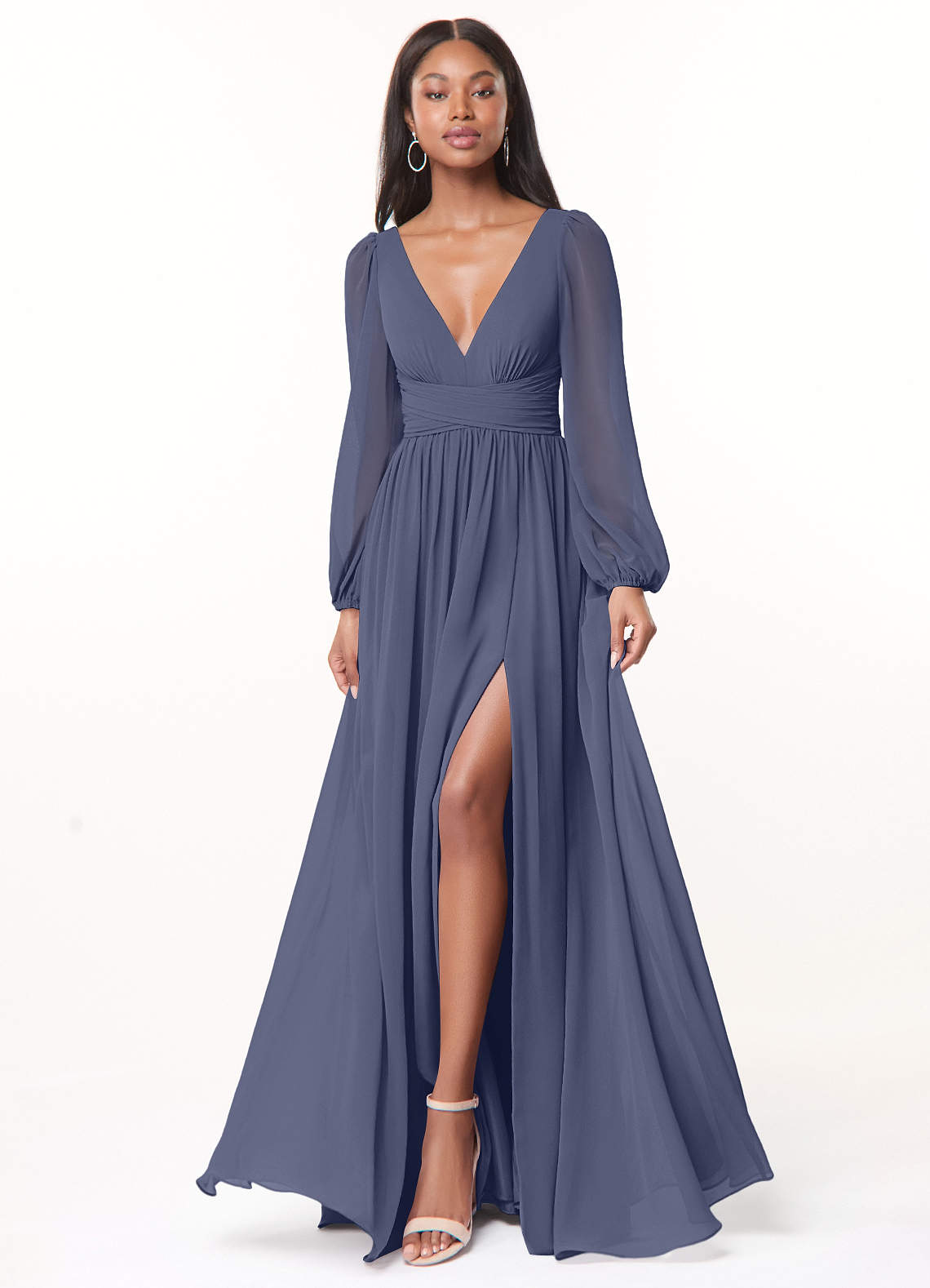Norah A-Line V-Neck Chiffon Bridesmaid Dress in Stormy