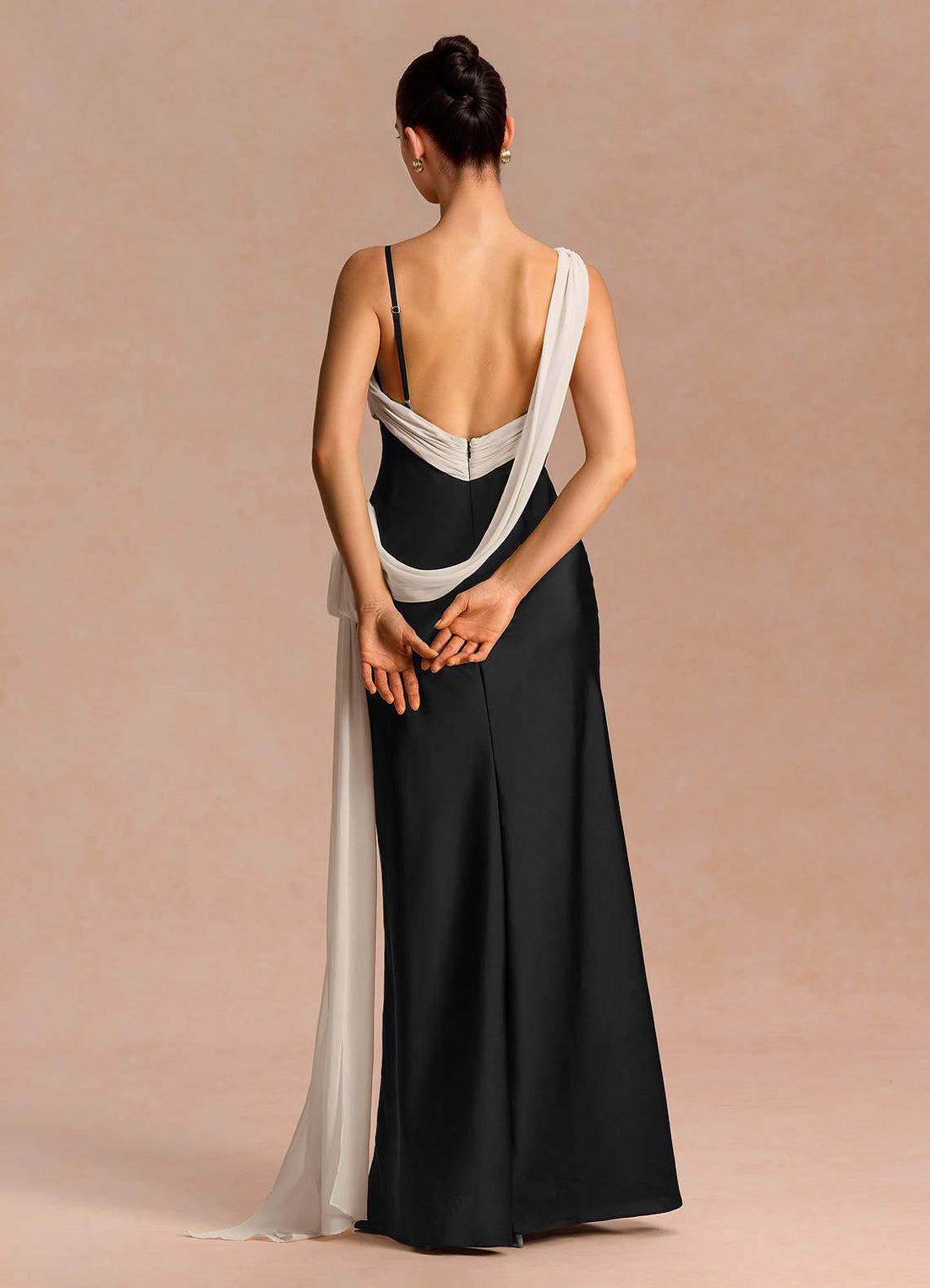 Ixchel A-Line Corset Crepe Chiffon Evening Dress in Black