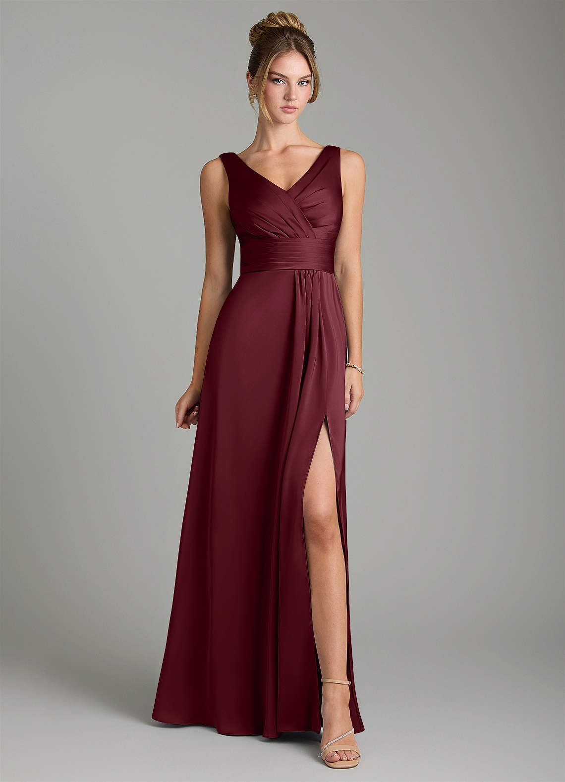 Karina A-Line V-Neck Stretch Satin Bridesmaid Dress