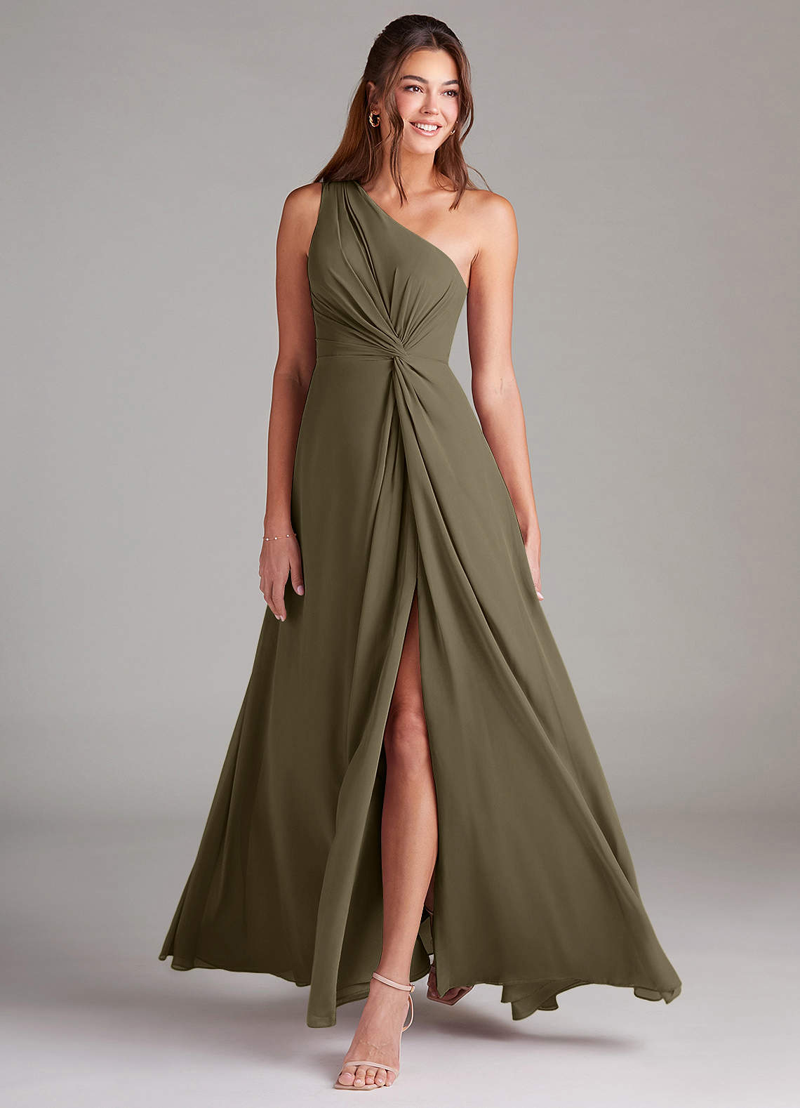 Brooke A-Line One-Shoulder Chiffon Bridesmaid Dress in Willow Green