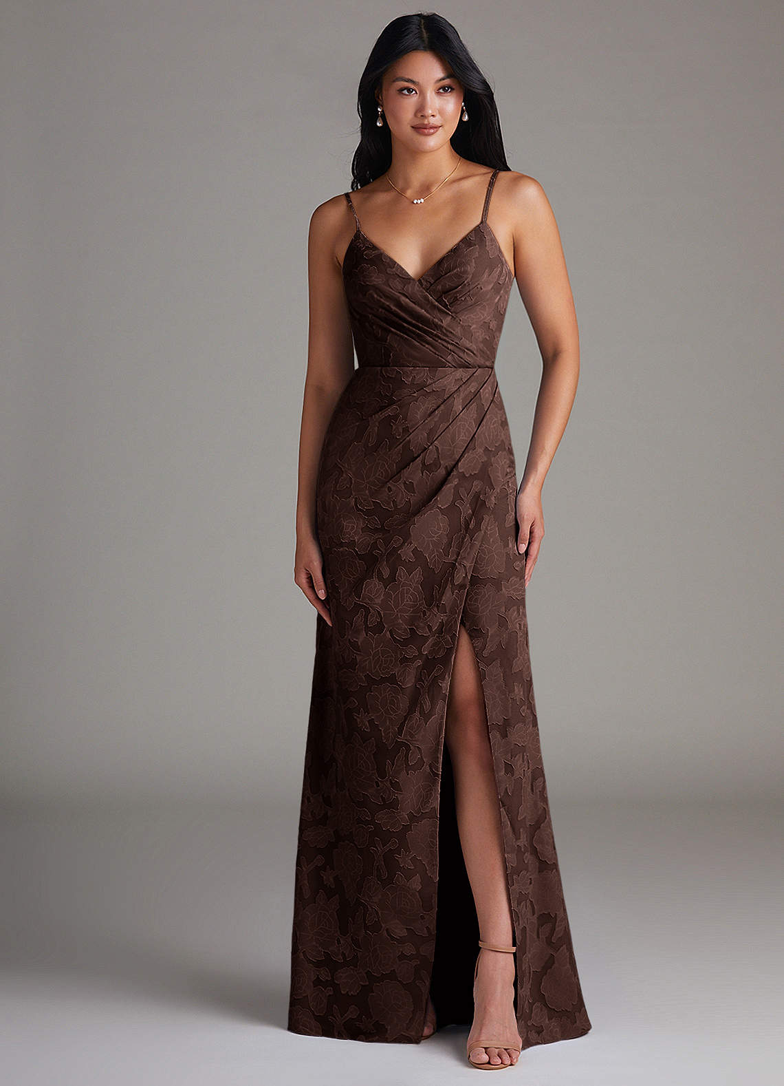 Maci Sheath V-Neck Floral Burnout Bridesmaid Dress in Ganache