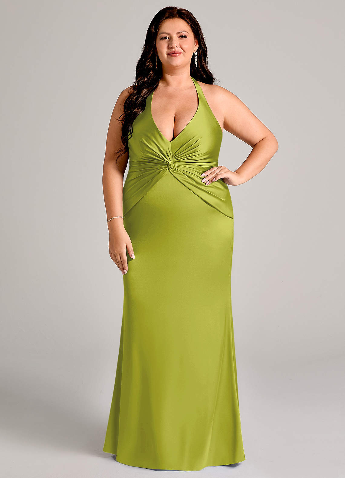 Valerie Mermaid V-Neck Stretch Satin Bridesmaid Dress in Lemongrass