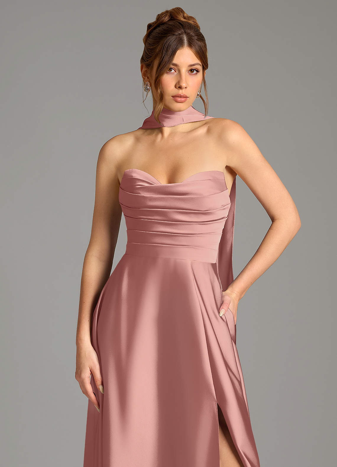 Ayla A-Line Sweetheart Stretch Satin Bridesmaid Dress in Rosette