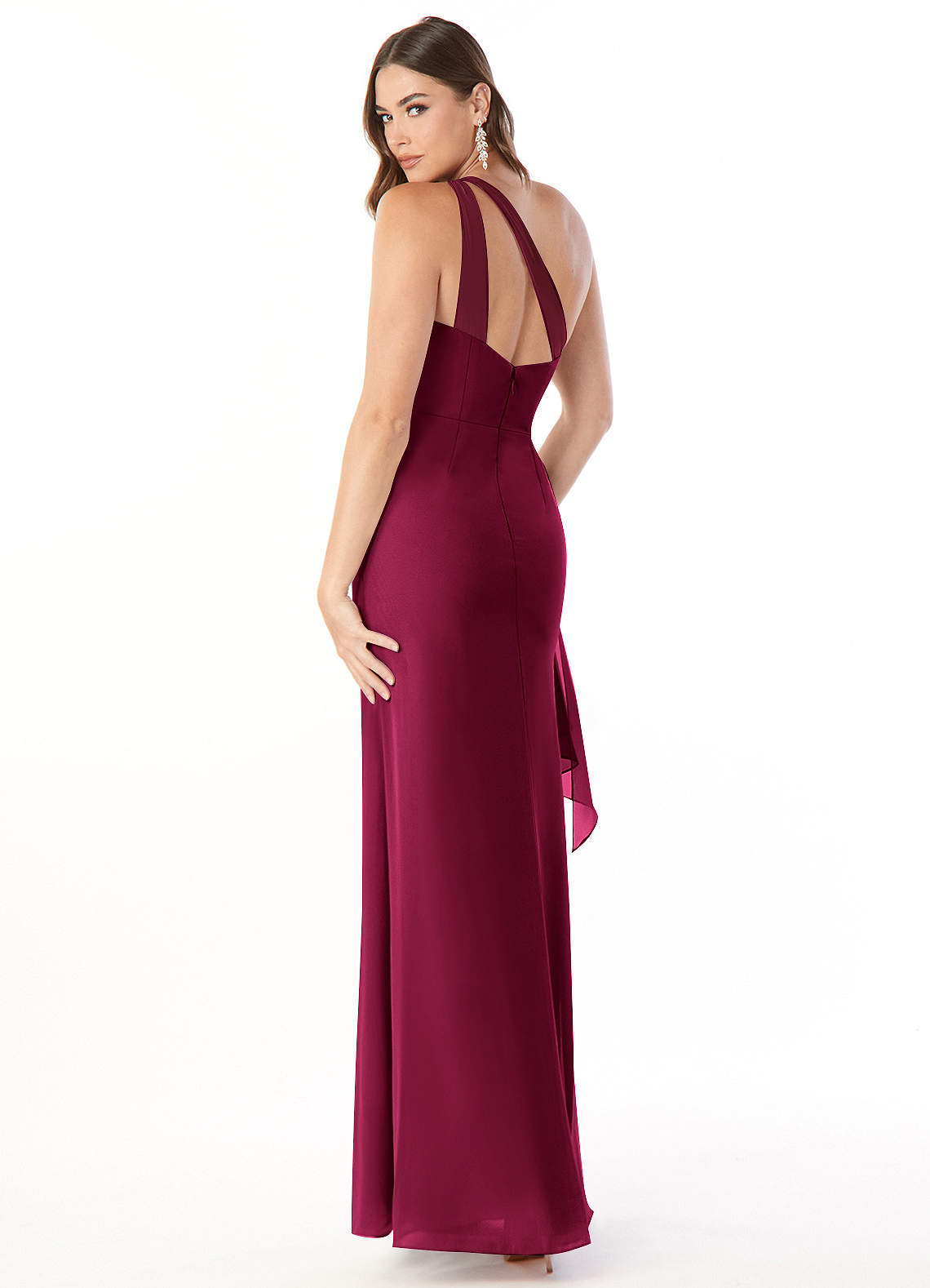 Maive Sheath One-Shoulder Chiffon Bridesmaid Dress in Burgundy