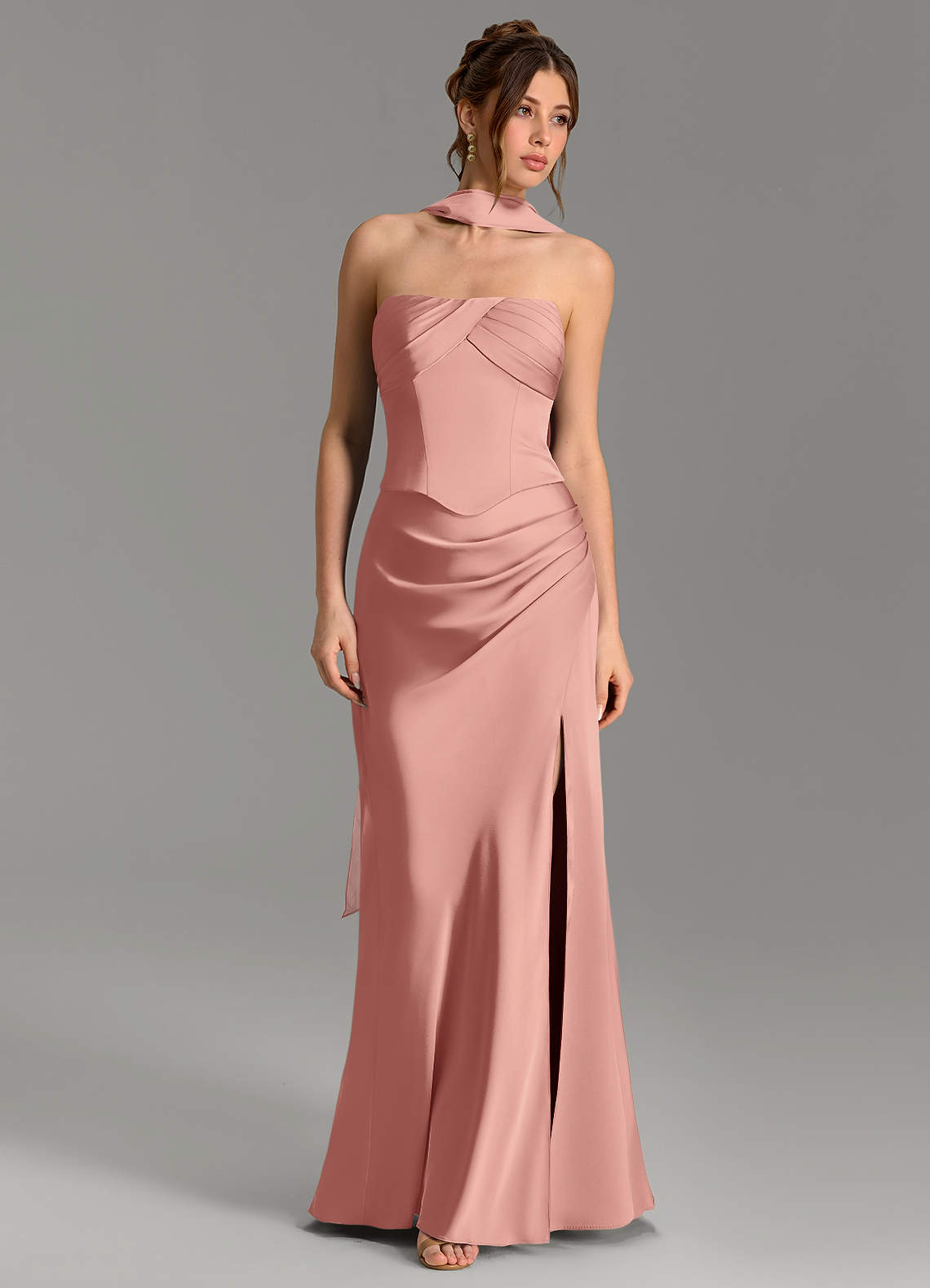 Nicki Sheath Scoop-Neck Stretch Satin Bridesmaid Dress in Rosette