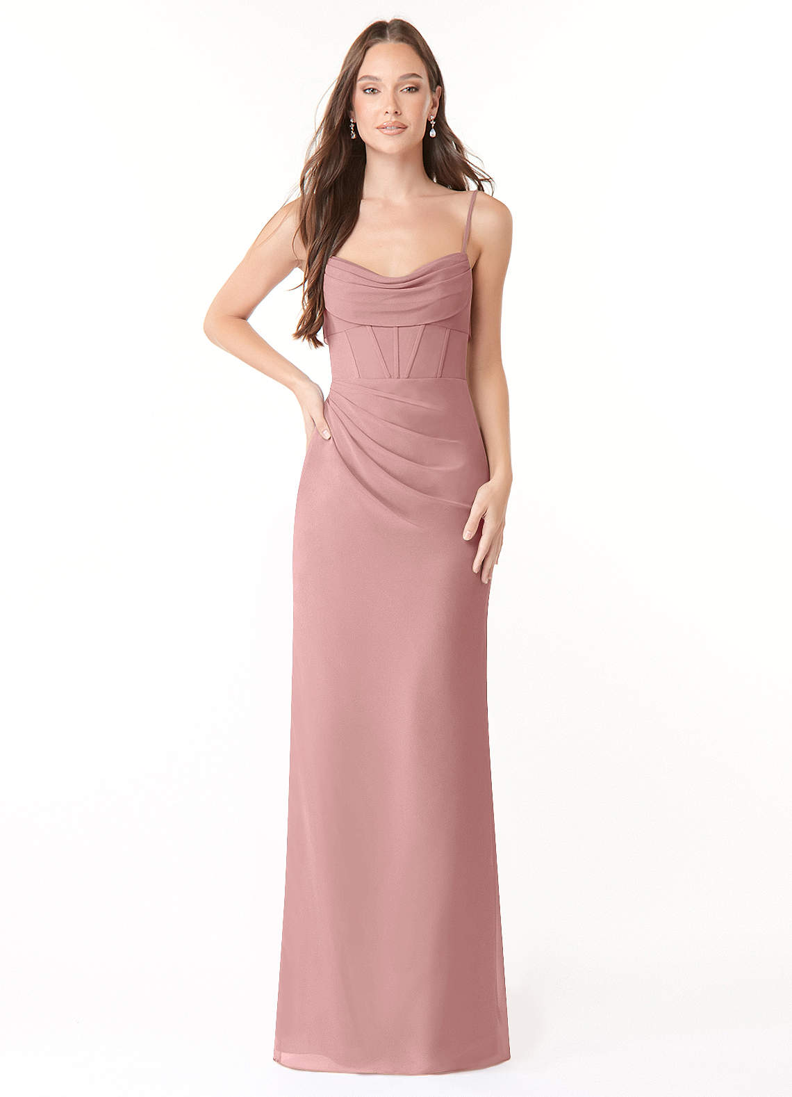 Mai Sheath Cowl-Neck Chiffon Bridesmaid Dress in dusty rose