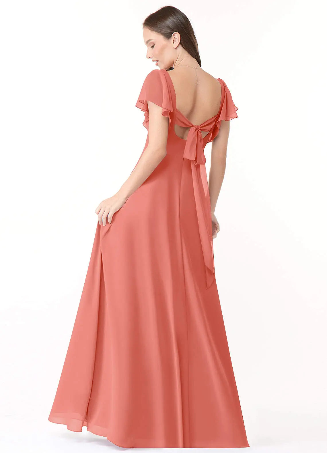 Syenna A-Line V-Neck Chiffon Bridesmaid Dress in Salmon Pink