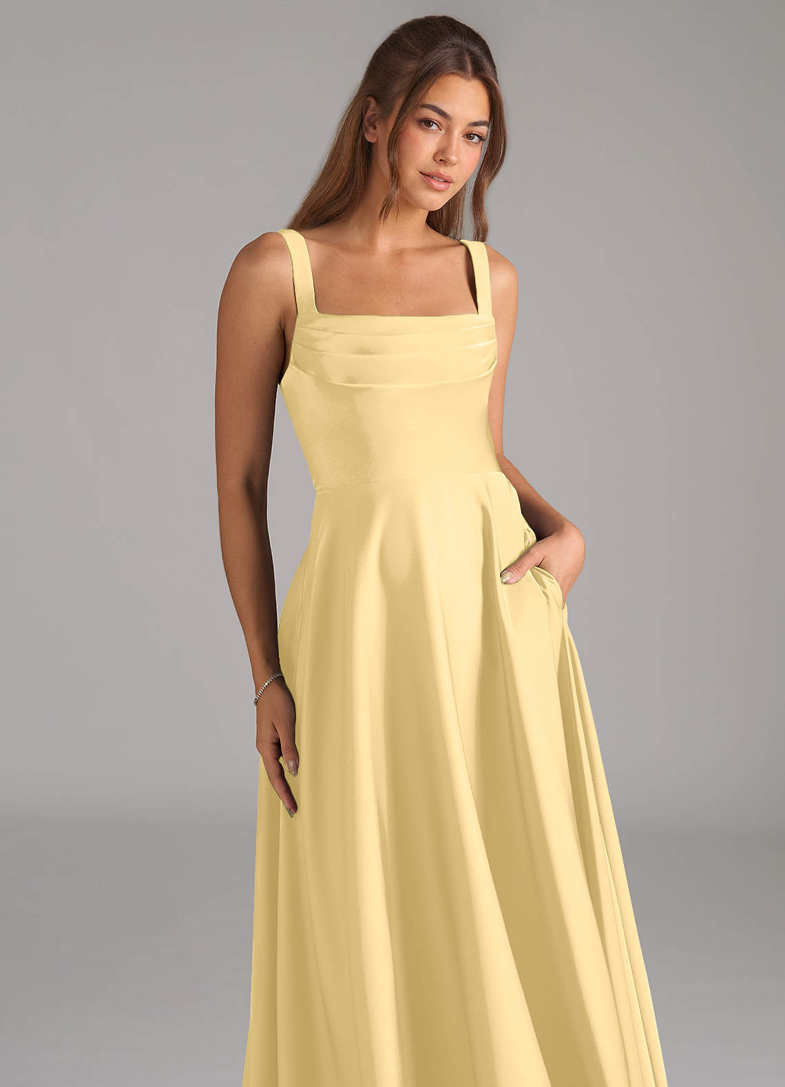 Shaude A-Line Square-Neck Stretch Satin Bridesmaid Dress in Butter