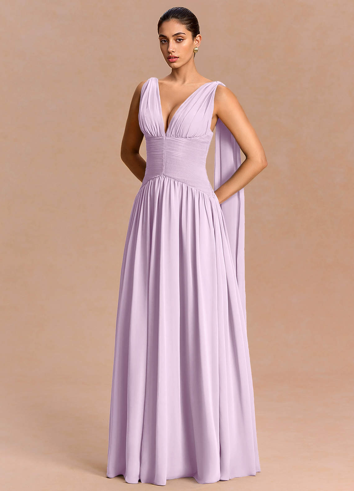 Eluney A-Line V-Neck Chiffon Evening Dress in Haze blue