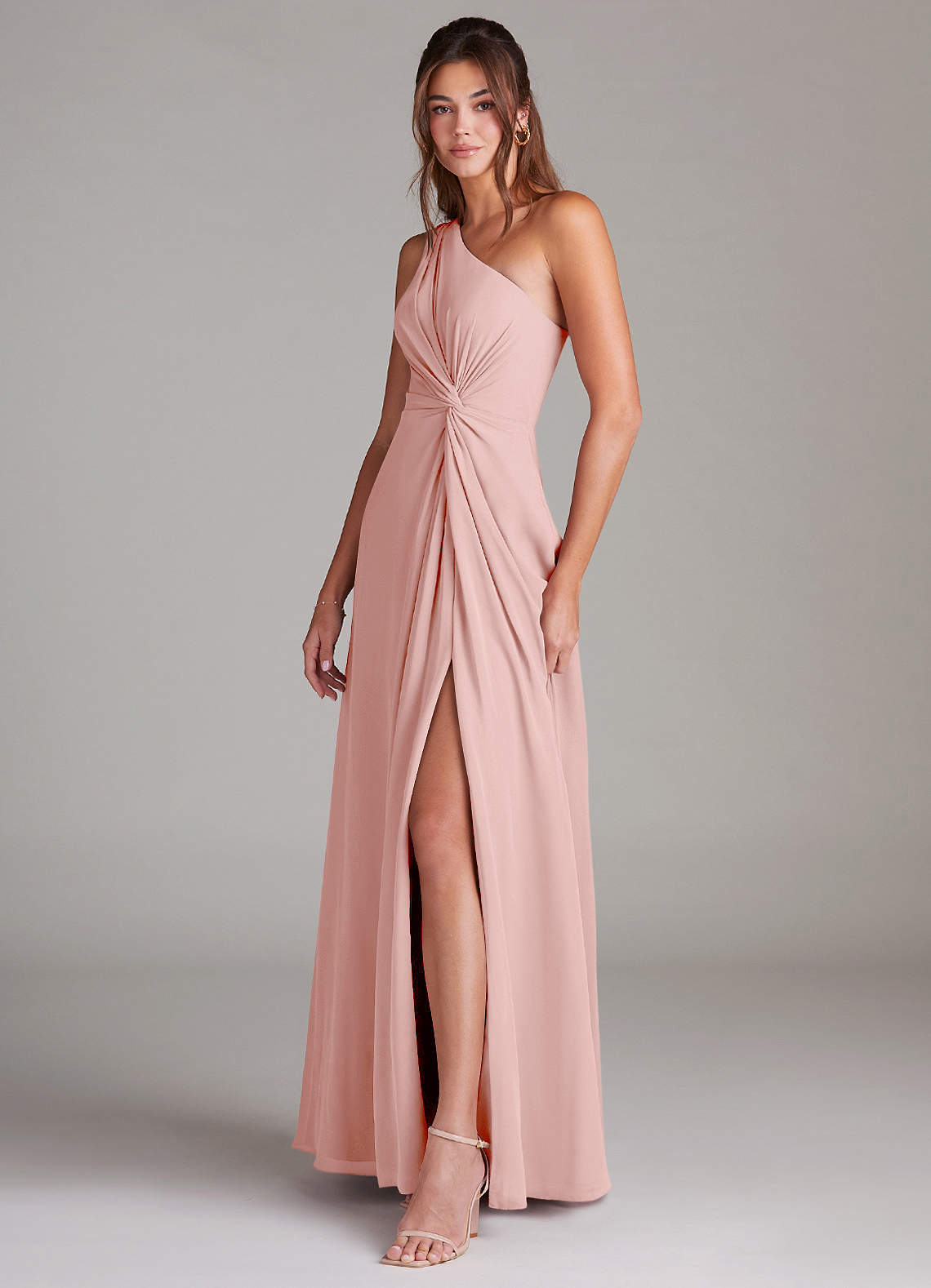 Brooke A-Line One-Shoulder Chiffon Bridesmaid Dress in Powder Pink