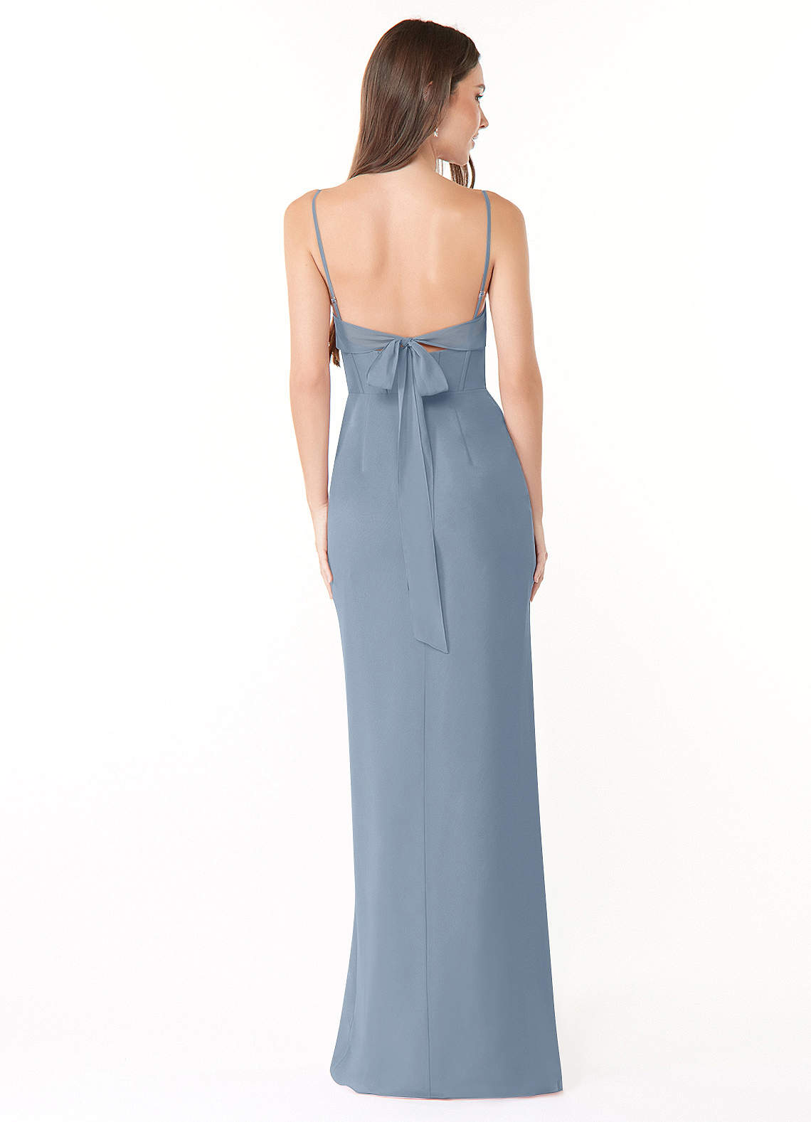 Mai Sheath Cowl-Neck Chiffon Bridesmaid Dress in dusty blue