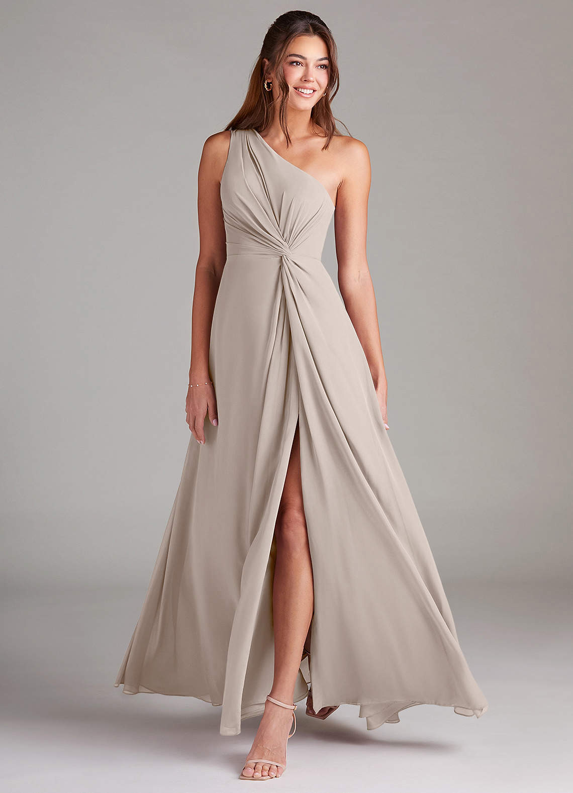 Brooke A-Line One-Shoulder Chiffon Bridesmaid Dress in Frost