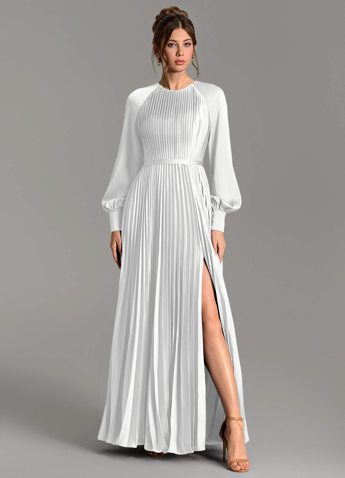 Grayson A-Line Scoop-Neck Stretch Satin Bridesmaid Dress in white