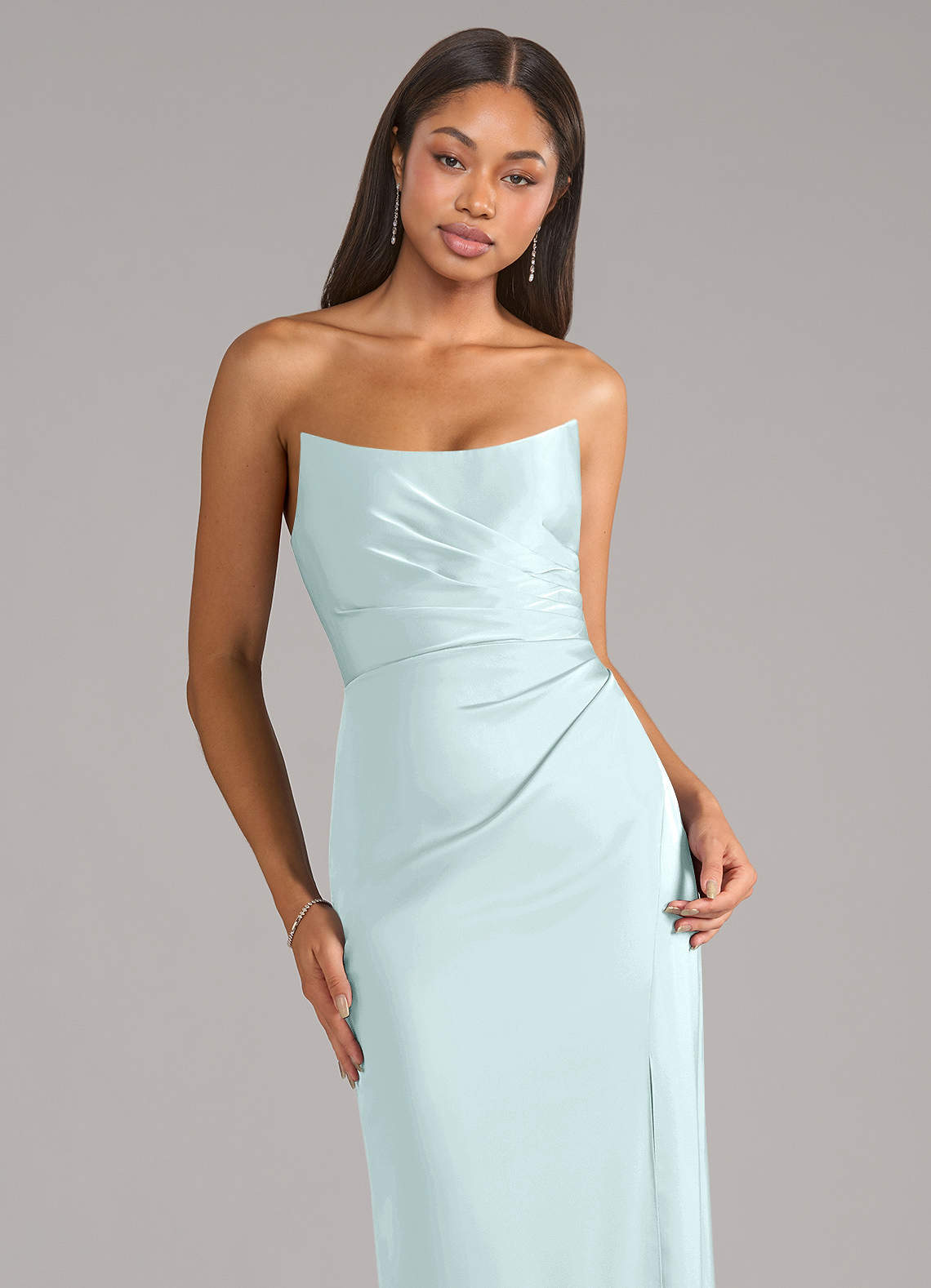 Marla Sheath Strapless Stretch Satin Bridesmaid Dress in Sea Glass