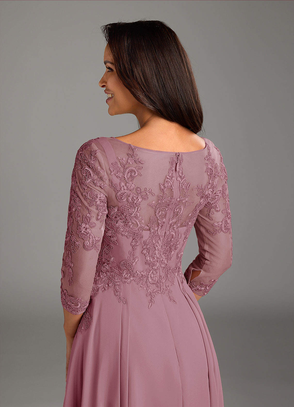 Marge A-Line Scoop-Neck Chiffon and Lace Mother of the Bride Dress in Vintage Mauve